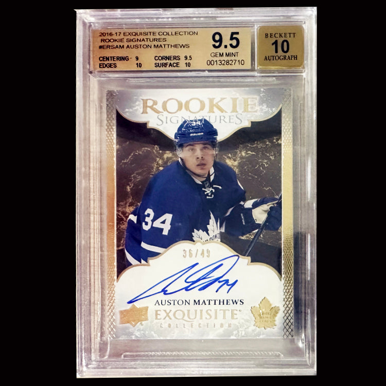 Auston Matthews 2017-18 Upper Deck Exquisite Collection Rookie Card Graded 9.5 with 10 Autograph