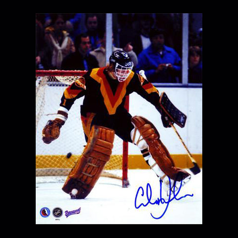 Glen Hanlon Vancouver Canucks Autographed Kick Save 8x10 Photo