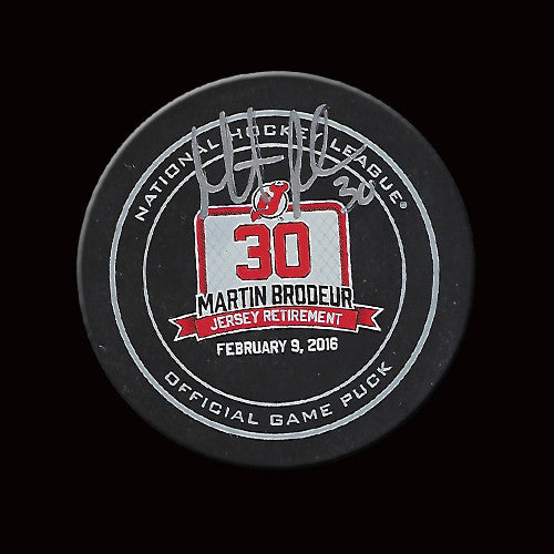 Martin Brodeur New Jersey Devils Retirement Night Autographed Official Game Puck