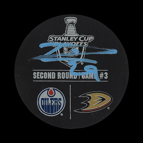 Leon Draisaitl Autographed Edmonton Oilers vs Anaheim Ducks Playoff Game 3 Warm Up Used Puck April 30th, 2017