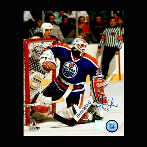 Grant Fuhr Edmonton Oilers Autographed Protect the Net 8x10 Photo w/HOF Inscription