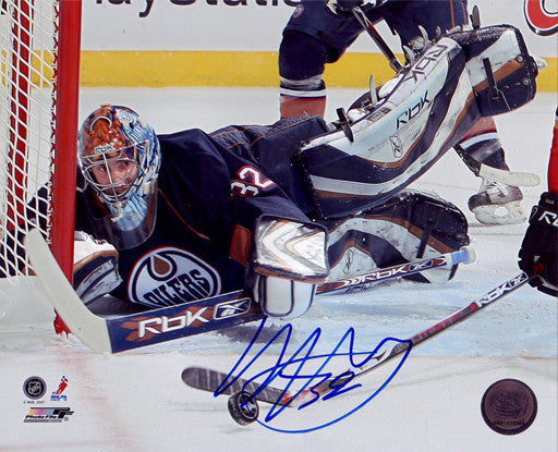 Mathieu Garon Edmonton Oilers Autographed Laying Down 8x10 Photo