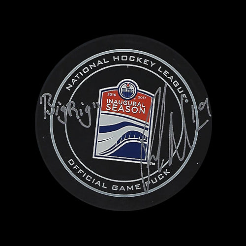 Patrick Maroon Edmonton Oilers Inaugural Season Autographed Game Puck w/ "BIG RIG" Inscription