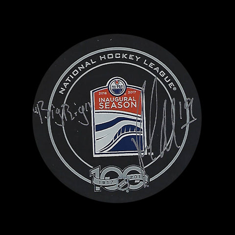 Patrick Maroon Edmonton Oilers Inaugural Season Playoff Autographed Game Puck w/ "BIG RIG" Inscription