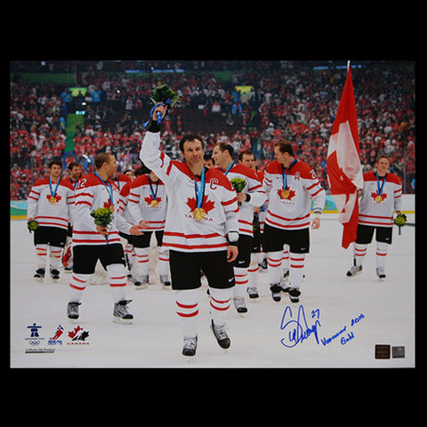 Scott Niedermayer Team Canada Autographed 2010 Gold Medal w/Notation 16x20 Photo