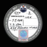 Darnell Nurse Edmonton Oilers vs Vegas Golden Knights Game Used & Autographed Puck April 5, 2018