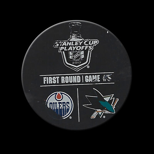 Edmonton Oilers vs San Jose Sharks Playoff Game 5 Warm Up Used Puck April 17th, 2017