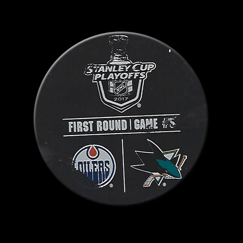 Edmonton Oilers vs San Jose Sharks Playoff Game 5 Warm Up Used Puck April 17th, 2017