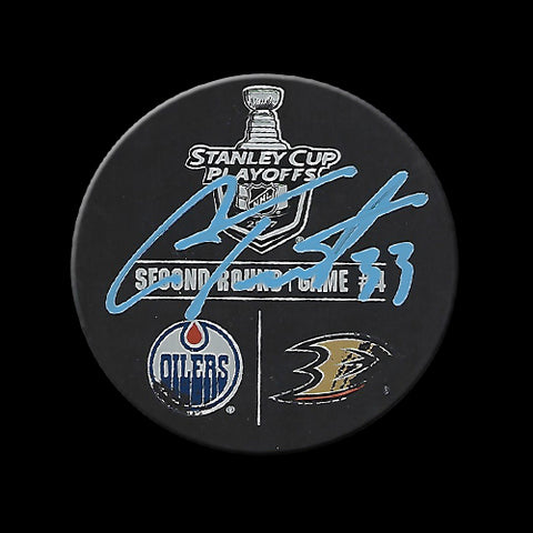 Cam Talbot Autographed Edmonton Oilers vs Anaheim Ducks Playoff Game 4 Warm Up Used Puck May 3rd, 2017